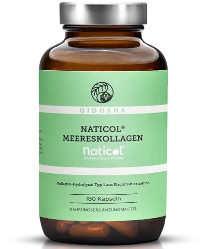 NatiCol Meereskollagen Kapseln von QIDOSHA®, 180 Stk im Apothekerglas, Marine Kollagen, Meereskollagen Hydrolysat Typ1, reines Kollagen Protein, Nautical Collagen, deutsche Fertigung