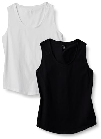 Amazon Essentials Débardeur sans Manches 100% Coton Coupe Classique Femme, Lot de 2, Blanc/Noir, M
