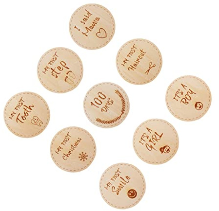 Uonlytech Cartes Photo Souvenirs en Bois Beige pour Bébé, Set de 9 Pièces, Accessoires de Photographie pour Capturer les Étapes Première Année