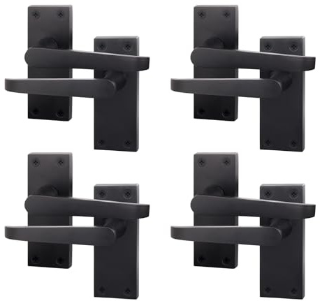 EAI Black Door Handles | 4 Pair Internal Latch Handles on Backplate | Straight Pattern