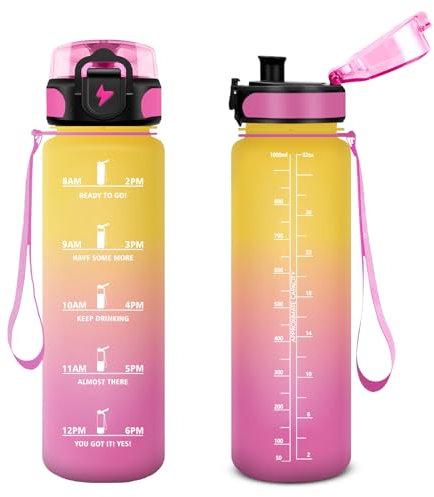 Vikastar Borraccia, 1L, Borraccia Sportiva, Borraccia Motivazionale, Senza BPA, Bottiglia Acqua per Sport, Fitness, Yoga, Scuola, Ufficio