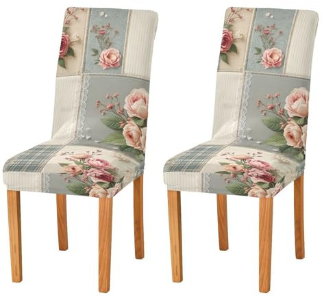 ODAWA Stuhlhussen mit Vintage-Blumenmuster, waschbar, für Küchenstühle