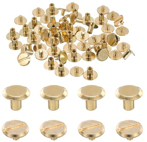 QUARKZMAN 30 Juegos Tornillos De Unión Chicago de Metal M4 x 6mm Dorado | Con Cabeza Ranurada Postes De Clavos Remaches Para Cinturones De Cuero Bolsas Manualidades Encuadernación