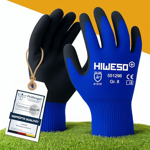 HIWESO Arbeitshandschuhe Herren Schutzhandschuhe – Rutschfester Grip – mit Nitril-Beschichtung Größe 9L