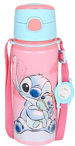 sarcia.eu DISNEY Lilo e Stitch BOTTIGLIA TERMICA in alluminio, boccaglio, BOTTIGLIA D'ACQUA con tracolla, per ragazze 600ml