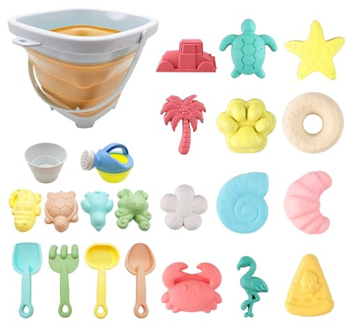 HarnyLoom Jouet Plage Jeux Seau Plage Enfant Bac a Sable Pliable Pelle Rateau Garcon Fille Ete Cadeau Extérieur Jeux Vacances Marins (Orange)