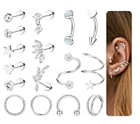Adramata 16Pcs Piercing Helix 16G Acero Quirurgico Pendientes para Mujer Acero Inoxidable Aro Piercing Oreja Cartílago Pendientes Piercings Tragus