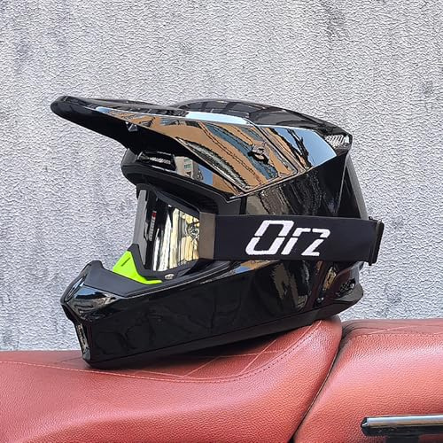 WMDMJT Casco Integral De Motocross para Adultos Y Jóvenes – Casco De Moto Off-Road con Forro Extraíble, para MTB, ATV, Descenso Y Senderos, con Gafas Deportivas,Black3-M