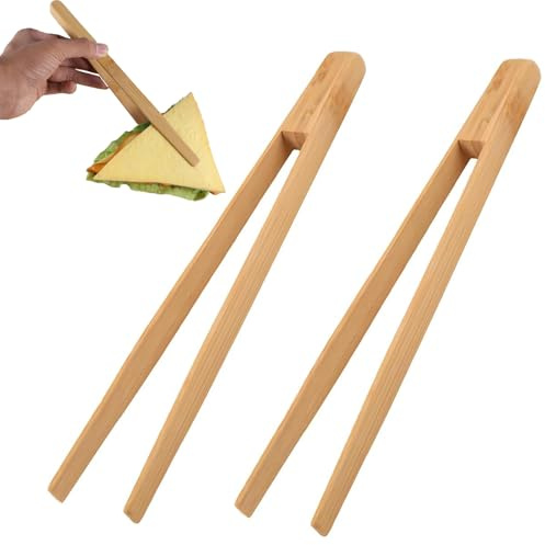2 Stück Grillzange Holz,Grillzange HolzLang,Holzzange Küche,25cm Holzzange,HolzGrillzange,Wiederverwendbare GrillzangeHolz, Für Braten Salat Süßigkeiten Gurken Grillen