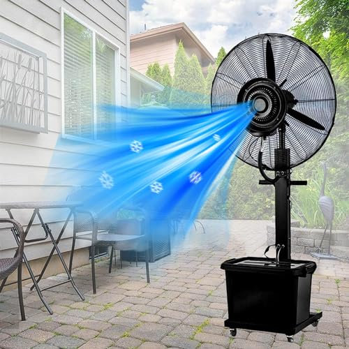 Ventilatore a piantana con nebulizzatore d'acqua, ventilatore a piantana industriale, ventilatori a nebulizzazione oscillanti a 90°, ventilatori a piantana per il raffreddamento del patio con nebuliz