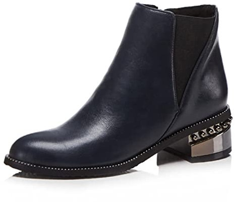 ETZRYSYB Ladies Boots Winter boots women rivets around ankle boots autumn leather botines metal heel boots(Schwarz,6)