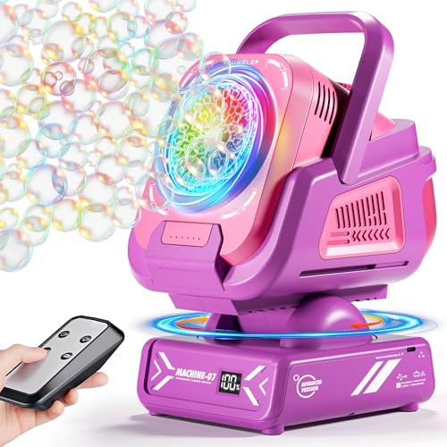 Belemar Upgraded Bubble Machine with Remote Control, Automatic Rotation & RGB Lights, Type-C Rechargeable Bubble Blower Maker for Kids, Weddings, Birthday Parties, Outdoor Activities