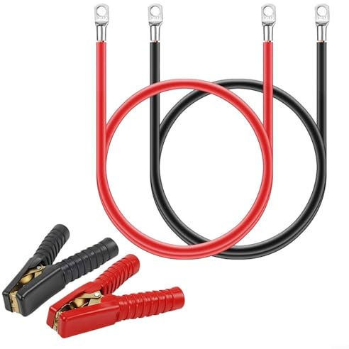 URPIZY Juego de cables de batería de 50 cm, 5 AWG, M8, 12 V, cable de conexión con pinzas de cocodrilo, para coche, barco, baterías solares, color negro y rojo