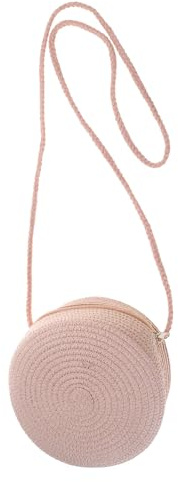 Paglia Tessuto Borsa A Tracolla Tessuto A Mano Colore Solido Rotondo Crossbody Borse Per Girl Beach Grande Capacità Cellulare Alla Moda Vacanza, Skin Powder