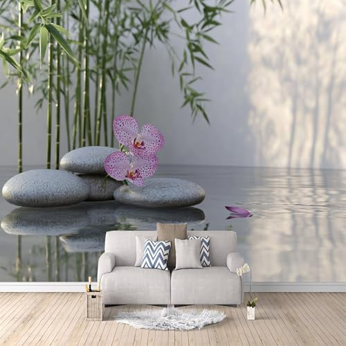 Papel Pintado Panorámico 3d Guijarros Y Bambú 3D TNT Papel Tapiz Paisaje Decoración De la Pared Murales para Salón, Dormitorio, Habitación para Niños, TV-350x256cm