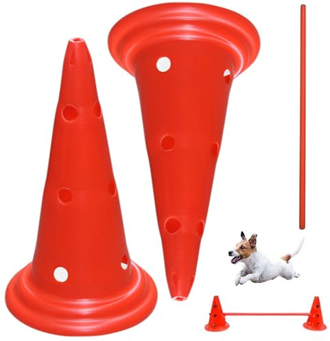 AZIDWERYQ Hunde-Agility-Ausrüstung, höhen- und breitenverstellbarer Hunde-Agility-Parcours, inklusive 2 Hütchen und 1 Querstange, Outdoor-Hinterhof-Parcours für Training Training, Trainingsausrüstung