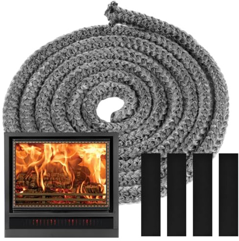 YUVKIN Guarnizione porta stufa, corda in fibra di vetro ignifuga, calore fino a 600 °C, pellet, alta temperatura, nastro isolante, legna sistemi di riscaldamento (Diametro: 10 mm, Lunghezza: 2,5 m)