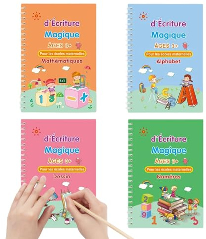 Generico Quaderni di Scrittura con Solco Magico, Quaderni Riutilizzabili con Solchi, Libri di Scrittura con Solchi per Bambini, per Imparare a Scrivere Bambini in Età Prescolare