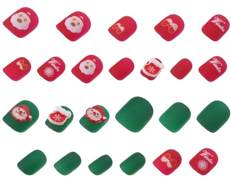 VALICLUD Ongles Pressés Courts de Noël Amande Faux Ongles Décoratifs Hiver pour Femmes Faciles à Coller et Retirer Accessoires Festifs pour Fêtes