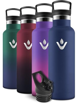 Motswedi Botella Agua Inoxidable, 500 ml Libre de BPA, Botella Termica, Con Pajita y 2 Tapas, Cantimplora, 18/8 Acero Inoxidable, Cantimplora Isotermica para Parchi, Uso Quotidiano - azul oscuro