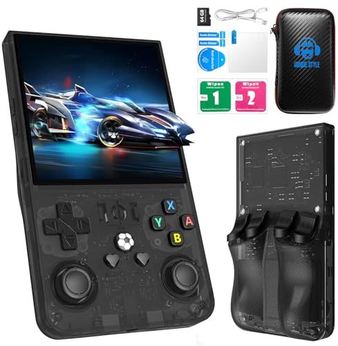 R36MAX Retro Handheld Game Console, Retro Gaming Console 4.0-inch IPS HD Screen, Video Game Consoles with Open Source Linux System & 4000mAh Battery (Black 64GB)