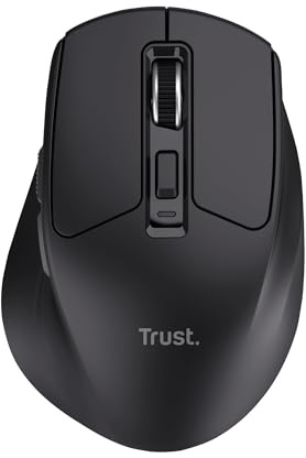 Trust Niven bekväm trådlös mus Bluetooth + 2,4 GHz, tysta knappar, 800-3200 DPI, USB-C-mottagare, 50% återvunnet material, uppladdningsbar mus med flera enheter för bärbar dator PC Mac, svart