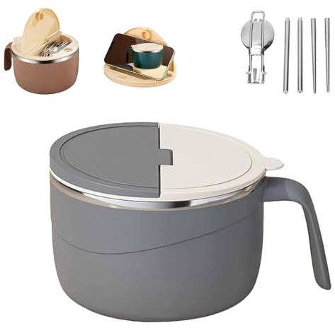 HItianya Ciotola multiuso in acciaio inossidabile 304, anti-scottatura, grande capacità, 1200 ml, a doppio strato, anti-scottature, contenitore portatile per alimenti a prova di perdite, per cucina (D