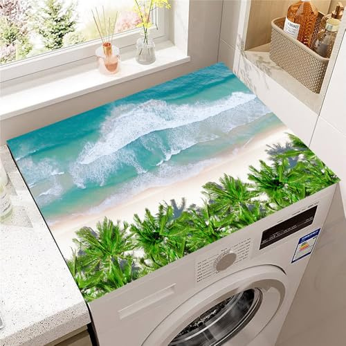 Hearda Housse Machine a Laver Vagues de Plage,Dessus Tapis Lave Linge Antidérapant,Housse de Protection pour Machine à Laver Top,Tapis de Protection pour Dessus Sèche-Linge (Feuilles Vertes,30x40cm)