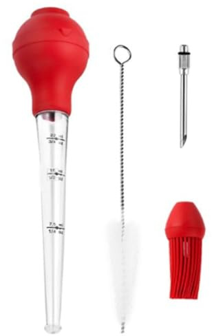 Serenophile Plastic Turkey Baster with Silicone Bulb and Cleaning Brushes for Roasting Meats, Poultry and Pastries, Dishwasher Safe Kitchen Tool