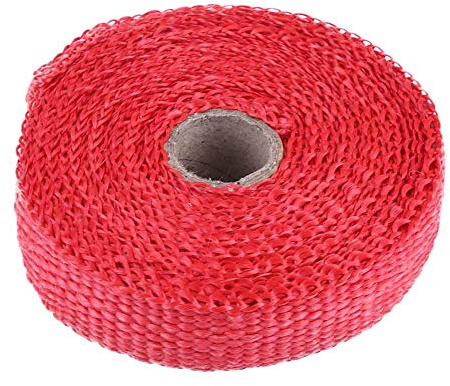 HUSHUI Ruban Isolant Haute Température, 5m, avec 4 Attaches en Acier Inoxydable, pour Systèmes D'échappement de Voiture (Rouge)