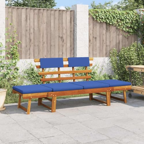 Ordellia Gartenbank aus massivem Akazienholz 190 cm mit verstellbaren Lehnen, 2-in-1 Tagesbett und abnehmbaren Polstern, wetterfest für Terrasse, Balkon, Garten und Außenbereich