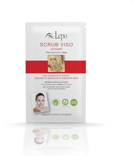 LEPO | Scrub Viso al Nocciolo di Mandorle 15 ml, con Polvere di Riso, Estratto di Fragola e Burro di Karité per una Pelle Radiosa e Morbida