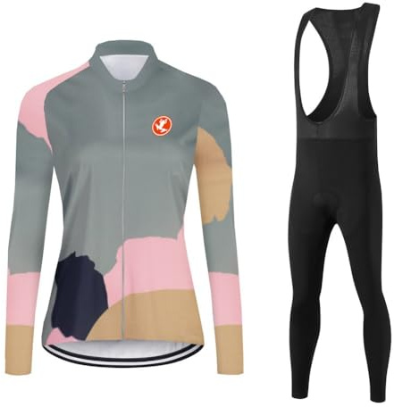 UGLY FROG Damen Fahrradbekleidung Langarm Radtrikot Set Outdoor Radsport Gemütlich Radkleidung Trikot Jersey + Lange Radlerhose im Winter