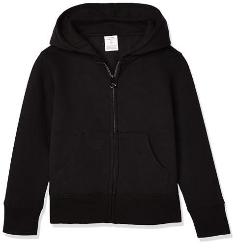 Amazon Essentials Girls' Fleece Zip-Up Hoodie Sweatshirt, Black, X-Small