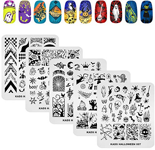 KADS 5-teiliges Nagelkunststempelplatten-Set Halloween Nervenkitzel-Muster