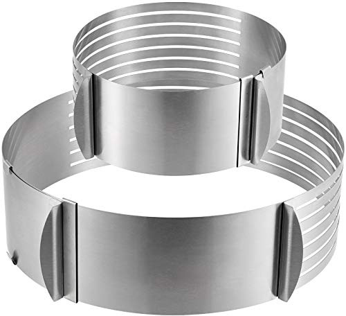 KOHAND 2 Pack Cake Slicer, Stainless Steel Cake Cutter Leveler 7-Layer 6-8 inch and 9-12 inch Adjustable Cake Ring Molds for Baking, Cutting and Slicing Cakes - Silver