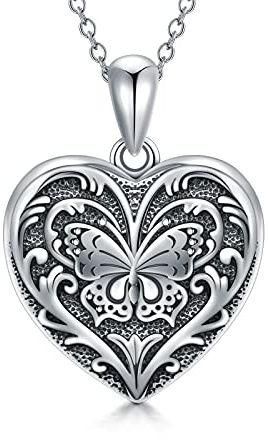 SOULMEET Sterling silver fjäril/bi/uggla/elefant/drake/utter hjärta medaljong halsband håller bild foton hänge halsband för kvinnor flickor, Metall