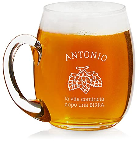 Maverton Boccale per la Birra personalizzato in vetro, H12cm x Ø8,5cm | Capienza 500 ml, ottima idea regalo per il compleanno di ogni uomo amante della buona Birra, Birra