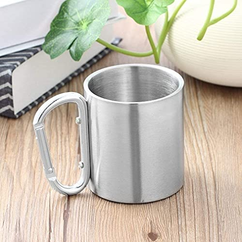 HSFS beer mug glass 330ml Stainless Steel Mug With Carabiner Handle Double-Walled Coffee Mug Portable Beer Mug Drinking Mug, Beer Mug For Outdoor Camping beer mug glass (Color : Silver)