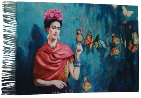 TF Sciarpa viscosa doppia stampa Frida Kahlo Khalo regalo donna arte moda stola foulard, Multicolore, Taglia unica