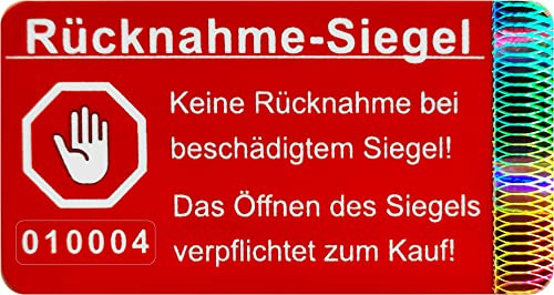 300 Stk - Rücknahme-Siegel 48 * 25mm rot - Hygienesiegel, Siegelaufkleber | selbstklebendes Sicherheitssiegel, manipulationssichere Garantiesiegel, Klebesiegel, Siegeletiketten, Security Seal Sticker