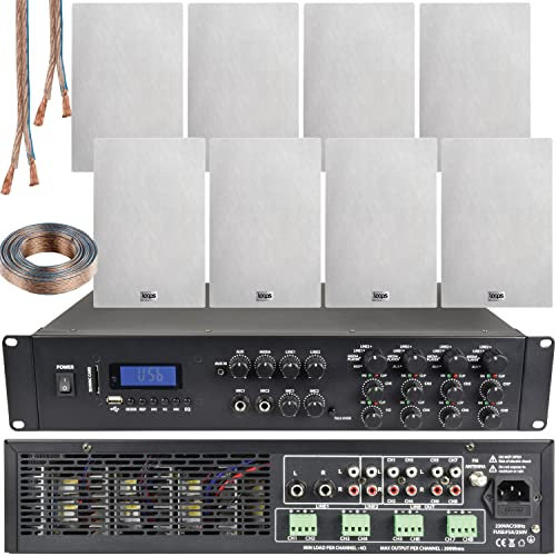 2200W Multi Zone Bluetooth Sound System & 8x 140W Ultra Slim In Wall Speakers | 8 Zone Multi Channel Matrix Amplifier Kit | Powerful Loud Amp Wireless Music Streaming | Bar Restaurant Home Audio