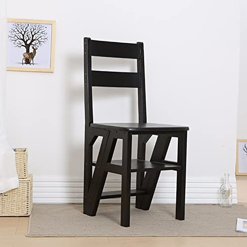 Hamankim Silla de Escalera Taburete de Escalera de Madera 4 escalones Silla de Escalera Plegable Escalera de Tijera Hogar Cocina Biblioteca Taburete de Escalera Plegable multifunción Escalera Negro