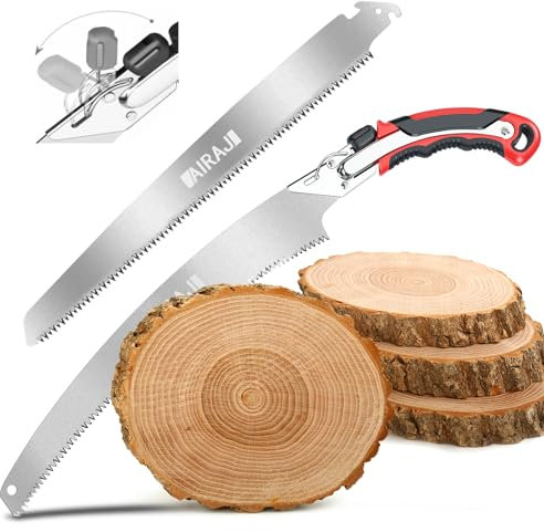 AIRAJ Pruning Saw 20 Inch/520MM Detachable Hand Saw with Safety Lock,Straight and Curved Pruning Saw Blades Made of SK5 Steel and Nylon Carrying Sleeve.Professional Pruning Saw for Wood and Plastic
