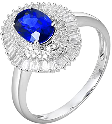 AMDXD Diamantring Weißgold 750 18 Karat Frauen, 1.35ct Saphir Verlobungsring Blau, Klassiker Hochzeitsring 750 Weißgold mit Diamant Echt Gold Schmuck, Gr.62 (19.7)