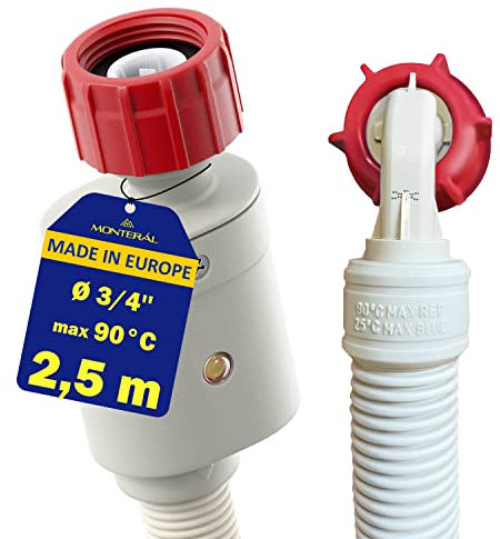 Manguera Aquastop para Lavadora y Lavavajillas 2,5m con Válvula de Seguridad Recta y Acodada Ø 3/4 Manguera de Entrada de Agua Segura Garantía de 10 Años - Monteral