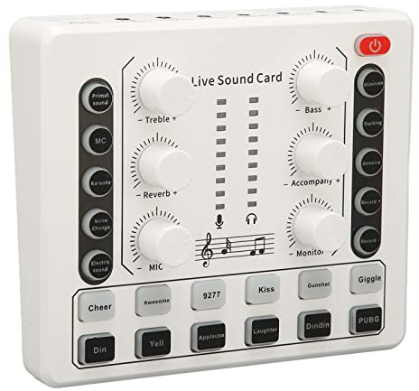 V9 Live-Soundkarte für/Podcasting/Gaming, Mobile Sound Mixer Board & Voice Changer, Karaoke Recording Mobile Audio Mixer für Handy, PC, Computer, für (Weiß)