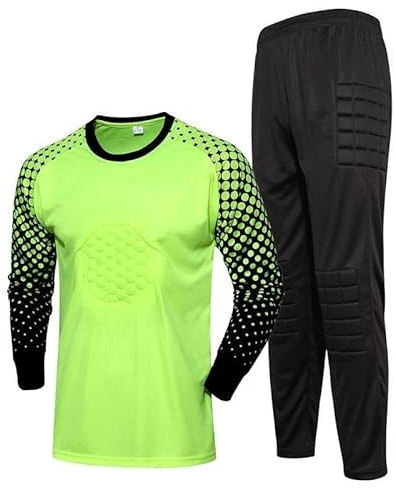Lengender Maillots de Gardien de Football Garçon Tenue Gardien de But Ensemble Pantalon T-Shirt À Manches Longues Jogging Sport 4-13 Ans (Vert, 10-13 ans)