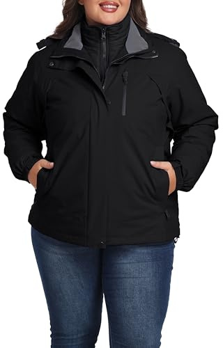 wantdo Women's Plus Size Winter Snowboarding Jacket Windproof 3 in 1 Mountain Coat Black 5X-Large