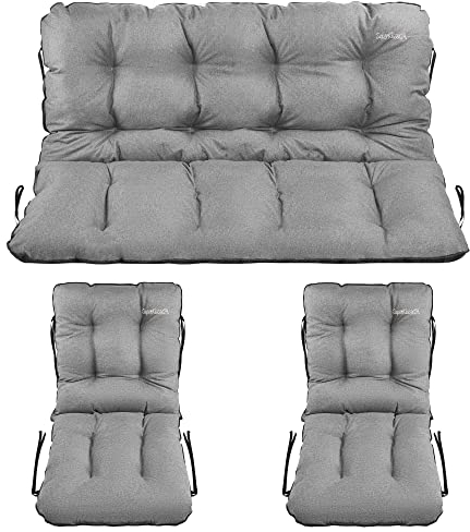 SuperKissen24. Sitzkissen Bankauflage für Gartenbank - Bankkissen Bankauflage 180x60x50 cm mit 2er 48x96 cm Stuhlkissen Set - Auflagen für Gartenmöbel Wetterfest - Outdoor und Indoor - Grau Leinen